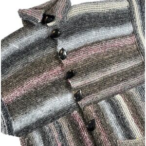 Hand Knit Wool Mohair Cardigan Sweater Long Duster Womens M/L Brown Handmade